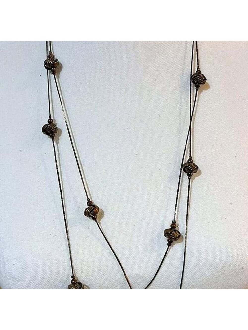 Long Double Strand Bronze Tone Bead Necklace